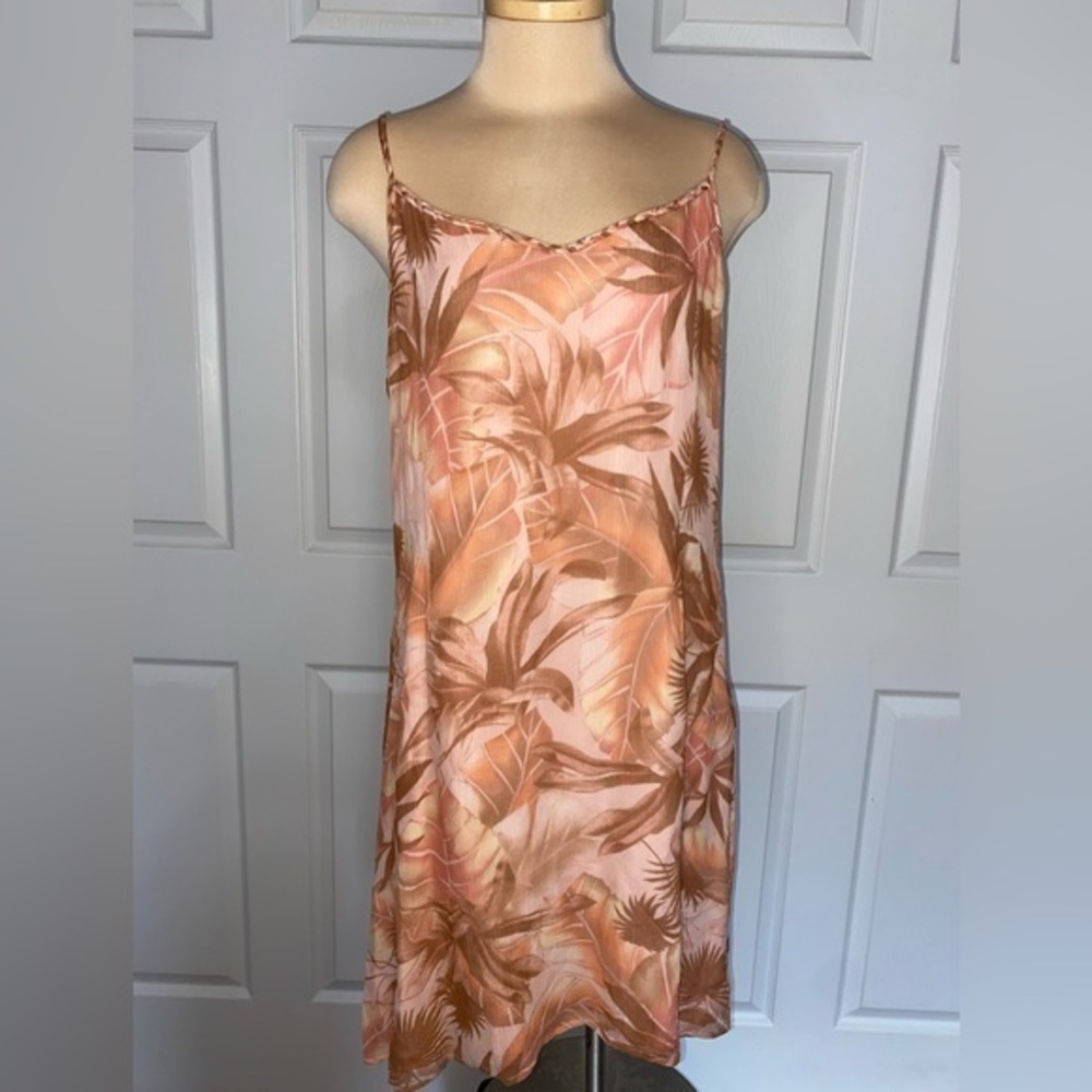 Tommy Bahama Silk Tropical Mini Dress Size 14 Pink Hawaiian Braided Straps